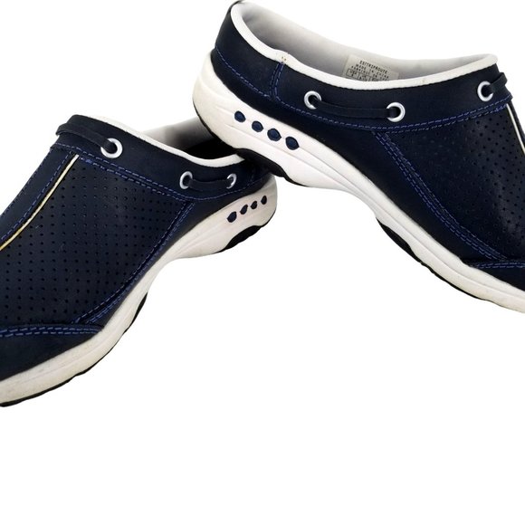 Easy Spirit Women US 8.0 Shoes Mule Clog Slide Slip On Travel Navy Blue Leather - Picture 2 of 14